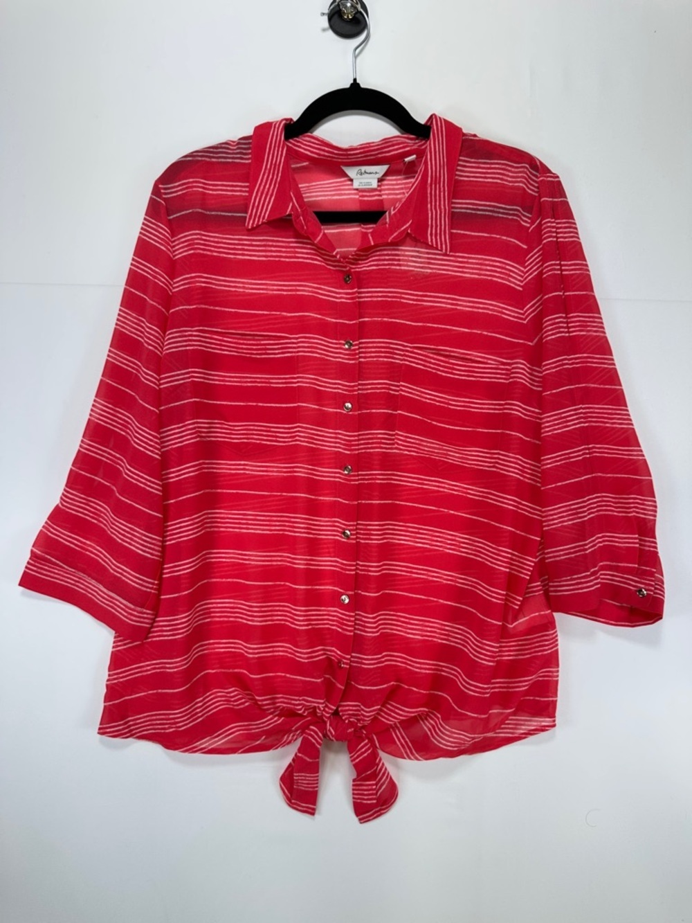 Reitmans Tie Front Blouse Slit Detailed Striped Lightweight Salmon Pink Size XL